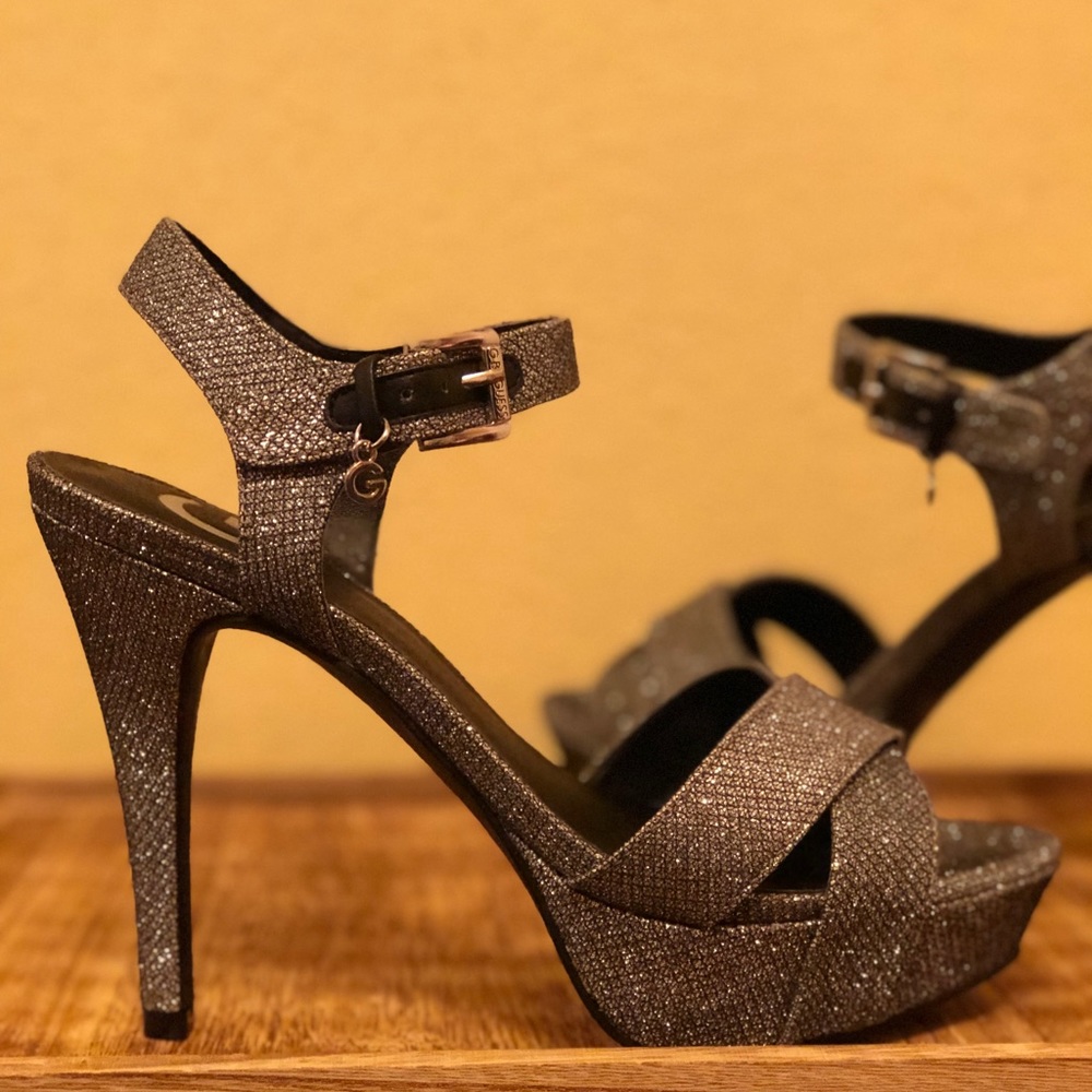 Metallic silver sparkly high heels